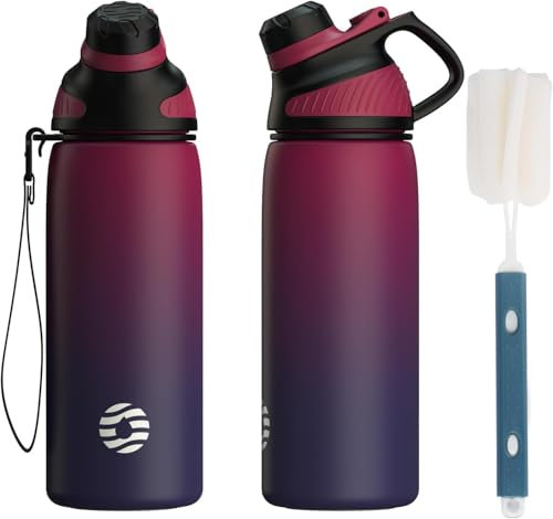 Fjbottle Stainless Steel Water Bottle 600ml/800ml/1L/1.5L with Magnetic Lid, BPA Free Insulated Water Bottle, Sports Metal Hot&Cold Drinks Vacuum Flask Leak-Proof for Gym, Work, Travel