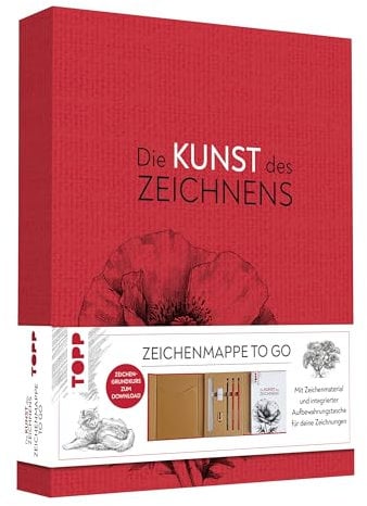 Die Kunst des Zeichnens – Zeichenmappe to go: Mappe für Zeichenutensilien, Zeichenblock A5 (60 Seiten, 148mm X 210mm, 120g), Zeichenmaterial: ... Kohlestift, Spitzer, Aufbewahrungstasche