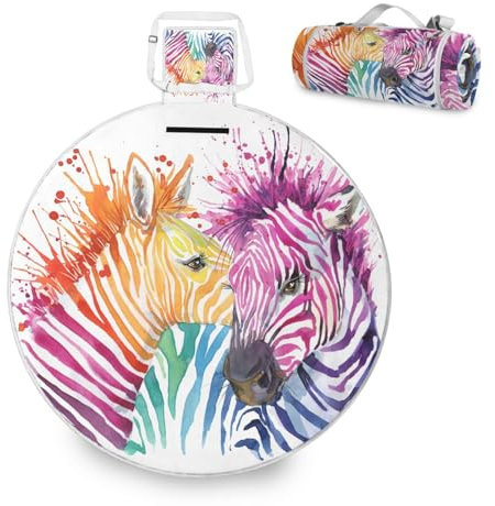 Mnsruu Große Picknickdecke, niedliches Zebra-Aquarell, wasserdicht, rund, Picknickmatte, tragbarer Teppich, Outdoor, für Strand, Camping, Park, Reisen, 148 cm