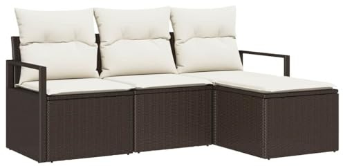 vidaXL 4-teiliges modulares Garten-Sofa-Set mit Kissen in Braun aus Poly Rattan. Perfekt für die Terrasse, mit verstellbaren Füßen, UV-beständig. Ideal für entspannte Sommerabende im Garten.