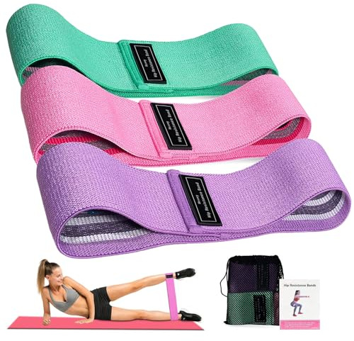 Woobroo Bandes de Résistance Musculation Femme Homme (Lot de 3) | Bande Élastique Fitness Anti-Dérapante | Kit de Fitness en Tissu pour Yoga, Pilates, Crossfit et Fessiers - avec Sac