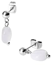 Purelei® Island Dawn Ohrringe – Stecker mit blauem Achat – Edelstahl 18K vergoldet – Minimalistische Damen Ohrstecker 16 mm – Zarter Naturstein für Klarheit & Leichtigkeit (Silver)