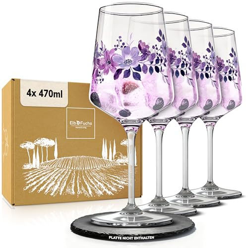 ElbFuchs® Aperitifgläser (4x470 ml) Serie Violet Veil [GESCHENKIDEE] Spülmaschinenfest & robust, Bunte Wein- und Cocktailgläser beliebt für Spritz-Getränke, Hugo, Negroni, Limoncello, u.v.m.