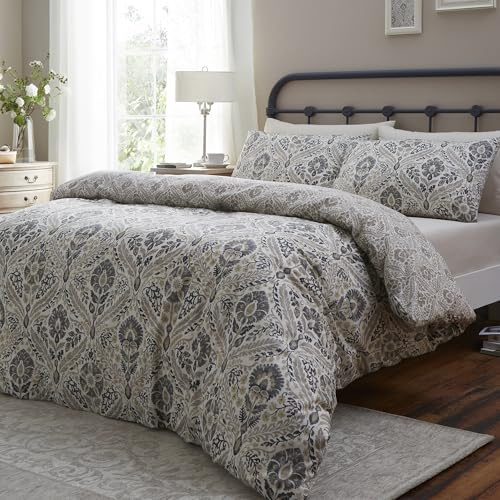 Dreams & Drapes Design Duvet Cover Set, 100% Cotton, King Size 230x220cm, Natural, Classic Ogee Style Print, 68 Pick Thread Count, Orange
