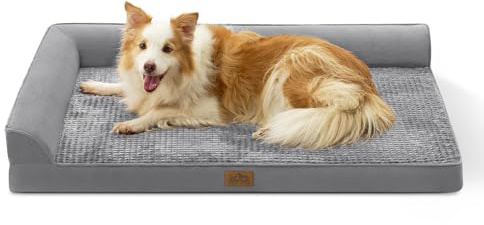 Cosy KISS Orthopädisches Hundebett Waschbar für Sehr Große Hunde, XL Grau | Rutschfestes, Weiches L-förmiges Hundebett, Wasserdichter Abnehmbarer Bezug, Tragbares Haustiersofa, 112x81x18 cm Grau