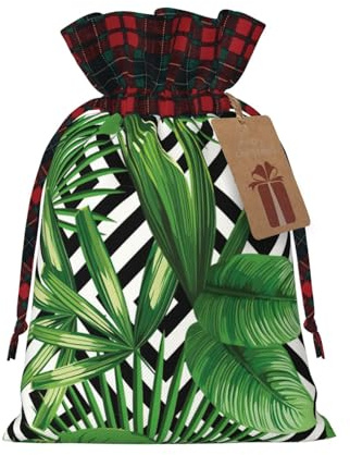 MIEKGPS Green Leaves of Palm Tree Tropical Plant print Drawstring Fabric Gift Bags, Reusable Gift Wrap Favor Bags Birthday 4.7 x 6.9 in