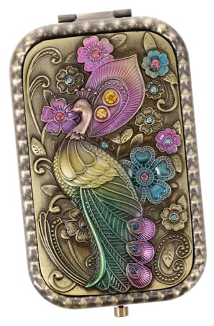 ERINGOGO Miroir et Double Face de Poche en Métal Vintage Pliant Rond, Style Européen Cuivre Présent Élégant Paon Voyage Usage Quotidien