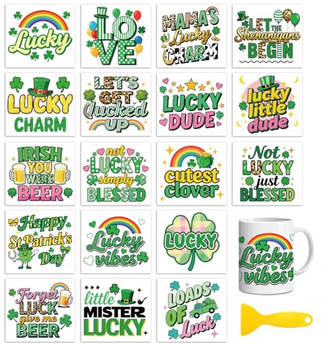 Peacoblue St. Patrick's Words Rub On Transfers for Craft, Transfer Sticker | 18 Sheets UV DTF Transfers, Waterproof Rub On Decals for Wood, Glass, Furniture, Tumblers & Home Decor Crafts