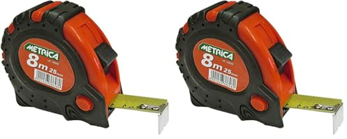 Metrica 38648 - Flessometro 8 m, 3 fermi, 25 mm (Confezione da 2)