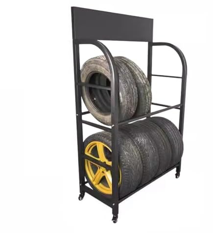 SBCGFY Reifenregal Mit Rollen Für Die Garage, 2-Stöckiges Rollbares Reifenregal Für Auto- Und Motorradreifen, Geeignet Für Den Innen- Und Außenbereich, Schwarz, 120 X 50 X 177 cm