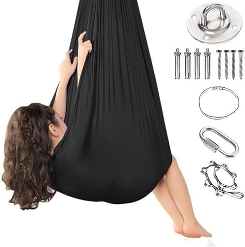 BANTASE Aerial Yoga-Hängematten-Set, 150 X 280 cm, Yogas, Swing Air Flying, Anti-Schwerkraft Mit Beschlägen, 200 Kg Tragkraft(Black,150x280CM/59x110in)