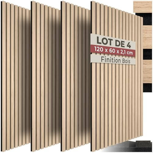 tectake® Lot de 4 panneaux acoustiques muraux et pour plafond, en Bois MDF, 120 x 60 x 2,1 cm par panneau mural decoratif pour isolation phonique Chambre, Bureau, Studio de musique Decoration murale