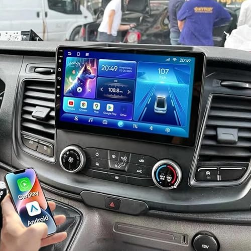 PLKEQS Radio estéreo para automóvil para F-ORD Transit Custom 2017 2018 2019 2020 2021 2022, Android 15 de 2 64GB, Pantalla de 10, Carplay/Android Auto inalámbrico GPS Bluetooth WiFi SWC,K3 Pro Plus