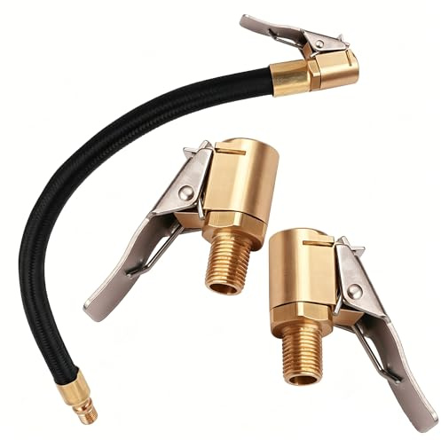 3 Pcs Tyre Inflator Adaptor Set, Tire Inflation Hose Adapter | 2 Pcs 8mm Brass Tyre Valve Air Pump Adapters with 30cm Tyres Pump Hose, Thread Nozzle Adapters for Car Bike Trucks