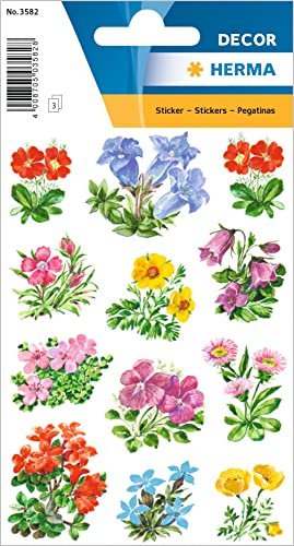 HERMA 3582 Aufkleber Blumen klein groß, 36 Stück, Pflanzen Sticker mit Veilchen Vintage Motiv, Kinder Etiketten für Fotoalbum Tagebuch Poesiealbum Scrapbooking Geburtstag Dekoration Briefe DIY Basteln