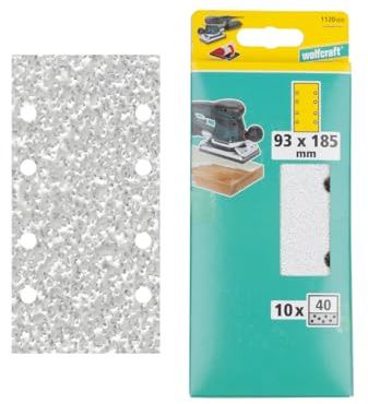 wolfcraft 10 Haft-Schleifstreifen für Farbe und Lack 93 x 185 mm I 1120000 I Körnung 40 I Hohe Standzeit I Lochung für Staubabsaugung I Klettgewebe