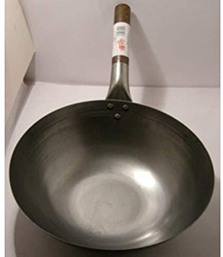 Wok - Karbonstahl - 35,5cm - flacher Boden