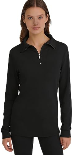 Brandsseller Damen Ski Shirt Baumwolle Rollkragen mit Reißverschluss Langarm