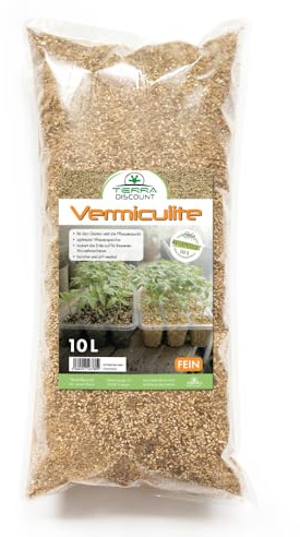 Vermiculite 10 Liter Fein für Pflanzen 0–3 mm | 10 Liter feine Vermiculite (0–3 mm) zur Bodenverbesserung, Anzucht, Stecklinge und Wasserspeicherung für Pflanzen