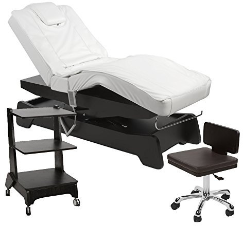 950208 Elektrische Massage/Wellnesskabine Liege + Arbeitsstuhl + Beistelltisch (schwarz/weiß)