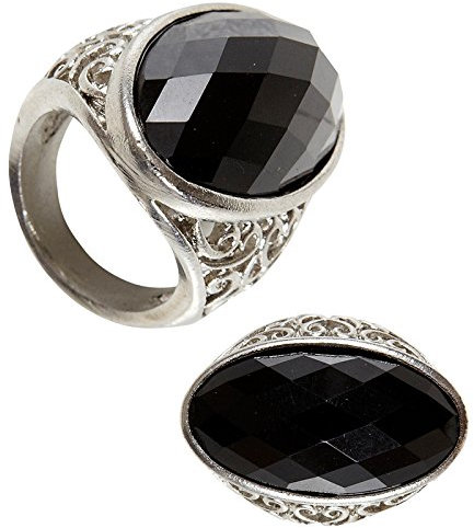 PARTY DISCOUNT Ring Gothic, mit schwarzem Stein