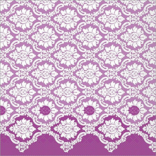Sovie HORECA Tissue Serviette MANDY in AUBERGINE/LILA, 40 x 40 cm, 3-lagig, 1/4 Falz, 100 Stück – Ornament-Blütendesign – weiche, hochwertige Einwegserviette für Gastronomie und Events