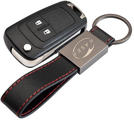 KASER Coque Clé Télécommande Plip pour Chevrolet 2 Boutons Cruze Aveo Spark Captiva Matiz avec Porte-Clés en Cuir