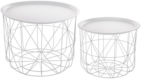 ATMOSPHERA CREATEUR D'INTERIEUR Set mit 2 Kaffeetischen mit abnehmbaren Tabletts – Design und modern – Farbe Weiß