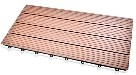 SIENOC Terrassen-Fliese aus WPC Kunststoff, Einzelfliese, Garten-Fliese,Balkon Bodenbelag mit Drainage Unterkonstruktion (30x60 cm, Hellbraun)