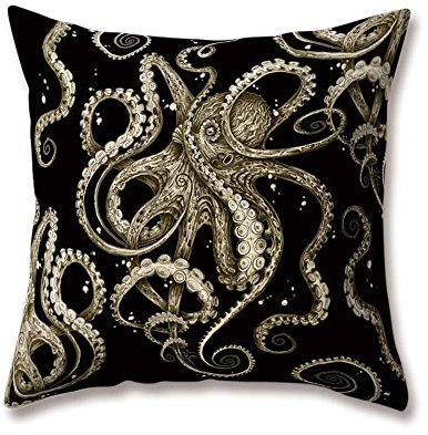 Hengjiang Cartoon Octopus Qualle Kissen Schwarz und weiß Druck 18 x 18/45 x 45 cm Doppelseitig Überwurf Weich Plüsch Kissen für Home Sofa Bett Deko, Polyester, 03, 45 cm*45 cm