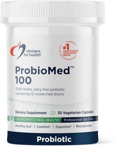 Designs for Health ProbioMed 100, 30 Capsules | 100 Billion CFU, 10 Strains, Broad Spectrum, Vegan, Shelf-Stable, Gluten Free, Non-GMO