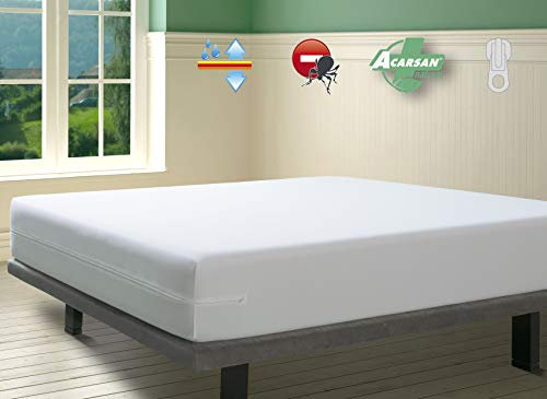 Savel. Coprimaterasso con trattamento Antiacaro Impermeabile e traspirante | Matrimoniale (160x190/200cm) | Altezza fino a 30 cm Bianco