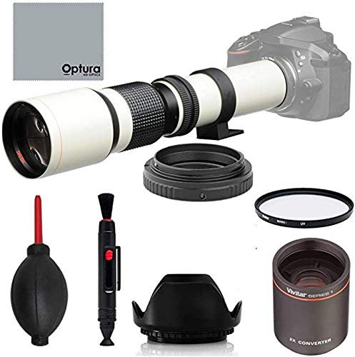 High-Power 500mm/1000mm f/8 Manual White Telephoto Lens for Sony Alpha A-Mount Alpha A99V, A99,A77,A68,A65, A58, A57, A55, A37, A35, A33, A900,A700,A580,A560,A390,A380,A290 A-Mount Digital SLR Cameras