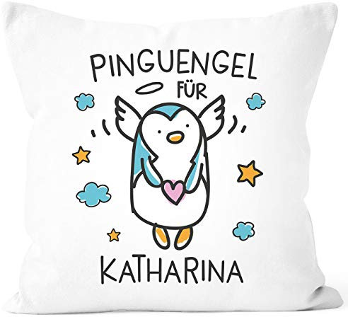 SpecialMe® Kissen-Bezug Schutzengel mit Namen Engel Glücksbringer Glückskissen personalisierte Geschenke Dekokissen weiß Unisize