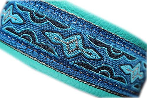 Hundehalsband Leder Türkis Blau Silber Zugstopp Martingale Halsband Handmade