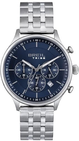 Breil Uhr Herren Classy Ziffernblatt BLAU Bewegung Chrono Quartz e Bracelet Stahl Silber EW0499