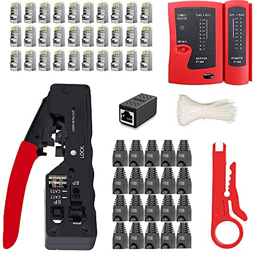 LUBEIN CAT5 Crimp Tool Kit for RJ45 Crimping Set RJ11/RJ12/CAT6 Ethernet Professional Network LAN Crimper Wire Connector Stripper, Maintenance LAN Cable Pliers Tester Repair Set(X-WX05)