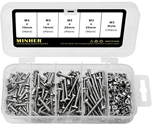 M3 304 Edelstahl Sechskantschrauben Bolzen und Muttern set, Maschinenschrauben schrauben (10mm 16mm 20mm 25mm)