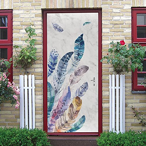 LuSeven stickers paroi de douche Couleur plume 40x120cm(15.74 inches * 47.24 inches) Sticker Porte Trompe l'oeil Effect 3D Intérieure Muraux PVC Stickers pour Décoration Mur Salon Cuisine Chambre Sall