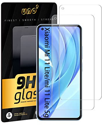UNO' Lot de 2 protections d'écran en verre trempé ultra résistant sans bulles, 9h, anti-traces de doigts, anti-rayures. Compatible avec Xiaomi Mi 11 Lite/Mi 11 Lite 5 g.