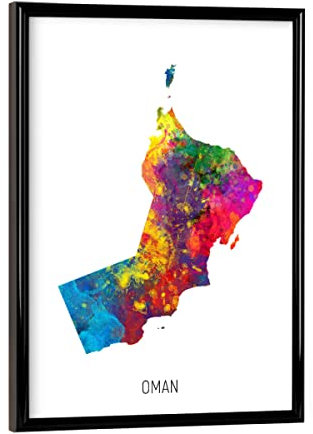 artboxONE Poster mit schwarzem Rahmen 18x13 cm Kartografie Oman Watercolor Map - Bild Oman Oman Painting