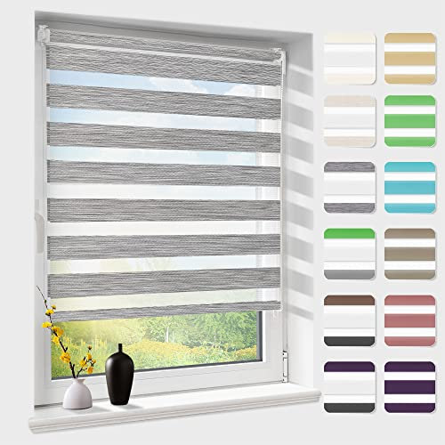 Doppelrollo klemmfix ohne Bohren, Duo Rollos für Fenster & Tür mit Bohren, Version 2025 Dunkelgrau B95 x H200cm (Stoffbreite 91cm), Fensterrollo lichtdurchlässig & verdunkelnd, Klemmrollo Sonnenschutz