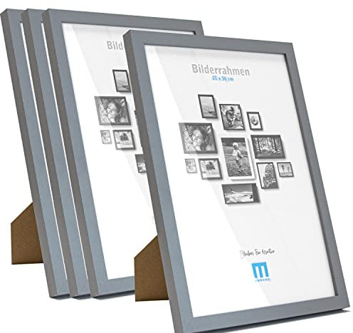 4 Stk. Bilderrahmen A4 in grau aus MDF, minimalistisch & modern für Fotos & Bilder im DIN A4-Format. Inkl. Acrylglasschutz. Als Tisch-Aufsteller und für die Wand, Hochformat oder Querformat