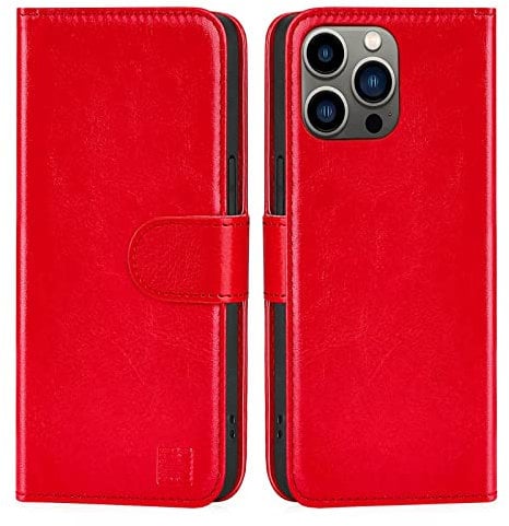 32nd Book Wallet PU Leather Flip Case Cover For Apple iPhone 14 Pro (6.1), Design With Card Slot and Magnetic Closure - Red