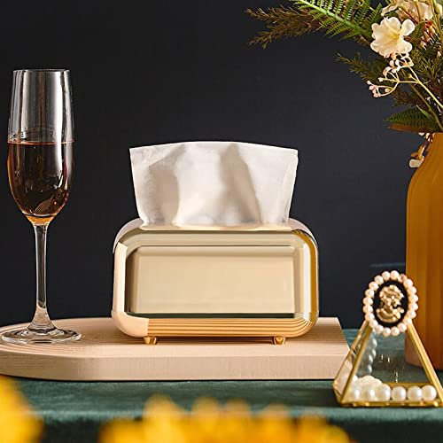 Rechteckige Tissue-Box, Tissue-Aufbewahrungsbox, galvanisiert, magnetisch, Retro-Einbau-Spenderbox für Kosmetiktücher für Zuhause, Badezimmer, Wohnzimmer, Schlafzimmer, Esszimmer(Champagner Gold)