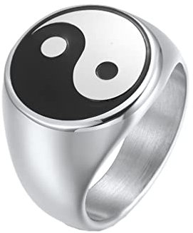 HIJONES Herren Klassischer Yin-Yang-Gossip-Balance-Ring aus Rostfreier Stahl Taoistische Amulett-Siegelringe Silber Größe 60 (19.1)