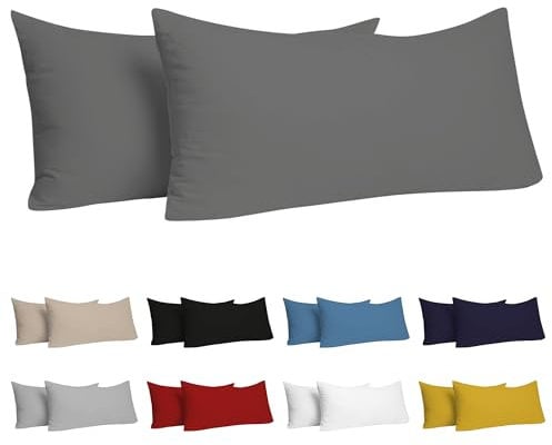 Dreamzie Kissenbezug 40x70 (Set mit 2) - 100% Jersey Baumwolle 150 g/qm Kissenbezüge -Anthrazit - Für Kissen 40x70 cm - Kissenhülle - Kissenbezug - Resistent und Hypoallergen