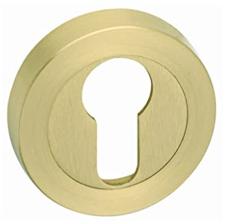 Bocallave roseta 50mm de diámetro, para puertas madera interior cerraduras y cilindros euro perfil embellecedor desmontaje rosca, montaje con tornillo de madera (LATON MATE)