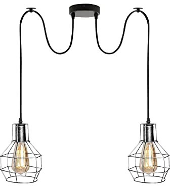 LEDSone Spider Lights Pendelbeleuchtung Deckenleuchter, E27 Vintage Deckenleuchten Industrielle Leuchte, 2 Köpfe Kronleuchter für Wohnzimmer Flur Küche Schlafzimmer Beleuchtung, Gebürstetes Silber