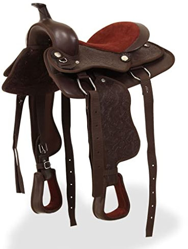 INLIFE Western-Sattel, Halfter & Brustblatt Echtleder 13 Braun,6.42kg,91351
